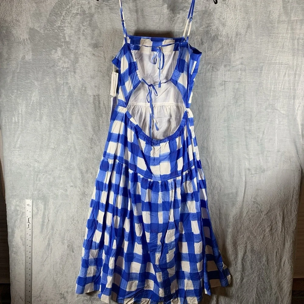 Fifteen Twenty Women's Costa Dress XS Blue Plaid Tiered‎ Open Tie Back Strappy - Picture 2 of 10